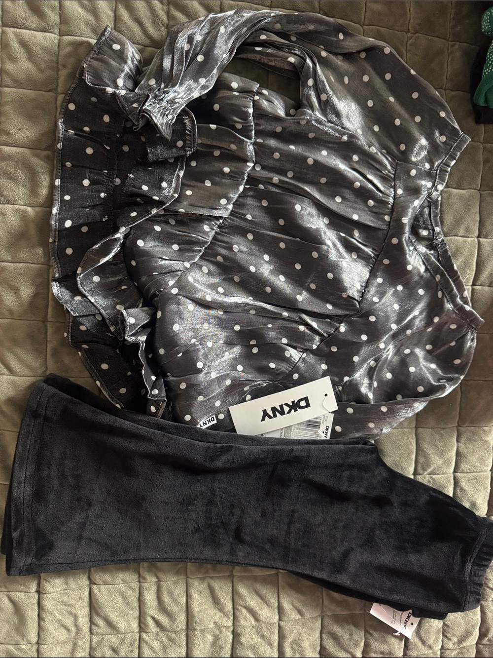 DKNY Black Polka Dot Skirt with Black Leggings
